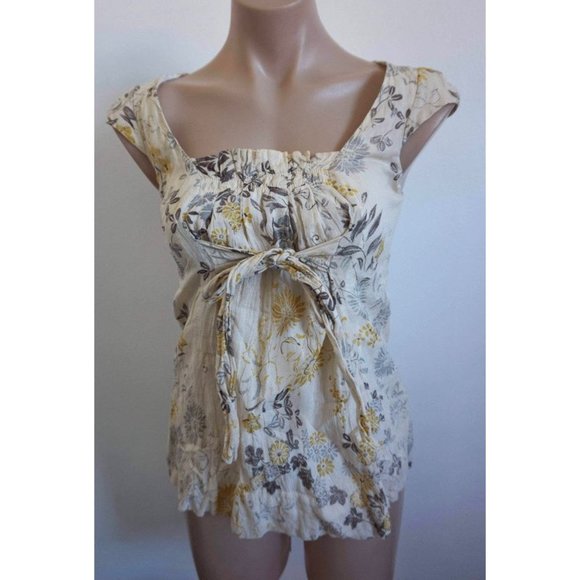 CUE 8 designer CAP SLEEVE gathered blouse feminine top FLORAL print fully lined♡ - Picture 4 of 7
